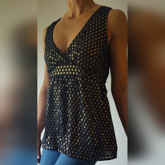French Connection Gold Polka Dot Blouse - Picture 5 of 7